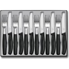 Victorinox, Swiss Classic, Profi Tafelbesteck, 12-teilig, Extra Scharfe Klinge, Wellenschliff, 11 cm, Robuster Kunststoffgriff, Rostfreier Stahl, schwarz