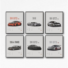 Dujoi Car Poster 911 GT3RS Racing Car Wall Art, Vintage Car Posters for Men, Car Art Prints, 911 Coated Paper, Cardboard Prints (Unframed, 6.8 x 12 Inch)