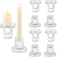 Hewory Candle Holder Glass Candle Holder Taper Candles: Pack of 10 Candle Holders Taper Candles Glass Taper Candle Holder Modern Candle Holder Pillar Candles Clear for Wedding Decoration Table