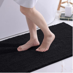 OLANLY Chenille Bath Mat, Non-Slip Bathroom Rug, Soft Bath Mat, Absorbent Bath Mat, Washable Shower Mat for Bathroom, 60 x 90 cm, Black