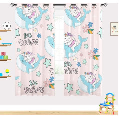 YUANZU Nursery Curtains Children Baby Girl Rabbit Whale Big Dreams Print Pattern Eyelet Blackout Room Blackout Window Curtains for Bedroom Playroom 2 Panels W 75 cm x D 166 cm