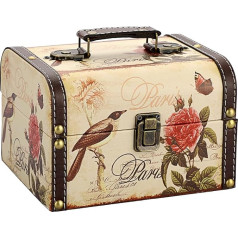 OLegei Treasure Chest Wooden Storage Box + PU Leather Jewellery Box Vintage Gift for Storing Jewellery 18 x 14 x 12 cm (Bird Pattern)