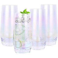 HONFAA Iridescent Drinking Glasses, Set of 4, 18 Ounce Stemless Wine Glasses, Rainbow Glass Cups for Juice, Cocktails, Drinks