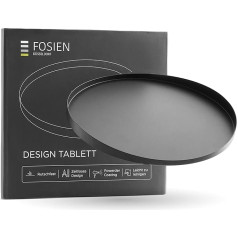 FOSIEN® Design Tray Black Metal with Non-Slip Coating on the Underside / Decorative Plate as a Round Tray with Timeless Design, as a Decorative Bowl for Decorative House (Wave Black)