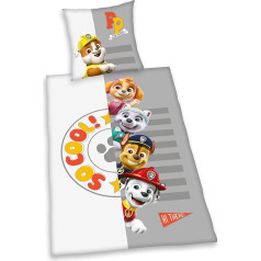 Herding Paw Patrol Bed Linen, Pillowcase 80 x 80 cm with Reversible Motif, Duvet Cover 135 x 200 cm, with Button Placket, 100% Cotton