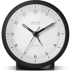 ZEON Round Analogue Alarm Clock with Light and Snooze Function, Silent Battery Operated Bedside Alarm Clock in Black & White, CE4552