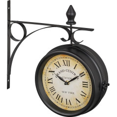 Relaxdays Station Clock Double-Sided New York Retro HBT 33 x 34 x 10 cm Battery Analogue Wall Clock Vintage Decoration Black
