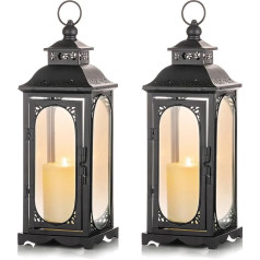 Romadedi Large Lanterns for Outdoor Use – Set of 2 Black Vintage Lanterns Decoration 35 cm for Candles Wedding Candle Holder Outdoor Living Room Table Decoration Decorative Lanterns