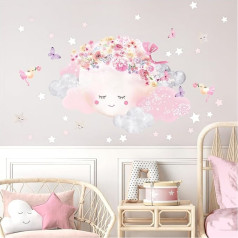 DEKO KINDERZIMMER DK1080-4 Wall Sticker Pink Moon & Clouds Stars Baby Room Wall Sticker Children's Room Wall Decoration