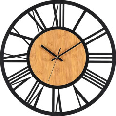 VIVILINEN Wall Clock Without Ticking Noises Wooden Wall Clock Vintage with Roman Numerals Wall Clock Non-Ticking Round Quartz Battery Operated Clock Silent Hanging Clock for Living Room Bedroom Office
