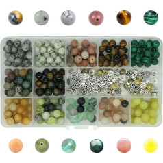 Potosala 240pcs 8mm Natural Stone Beads Semi Precious Stone Beads Natural Loose Beads with Crystal Chain Jewelry Making Supplies