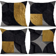 ASDCXZ Black Cushion Cover, 50 x 50 cm, Set of 4, Northern Europe Modern Grey Black Yellow Sofa Decorative Cushion Covers Cushion Covers Washable Polyester Flax Textile Outdoor Pillowcase Cushion
