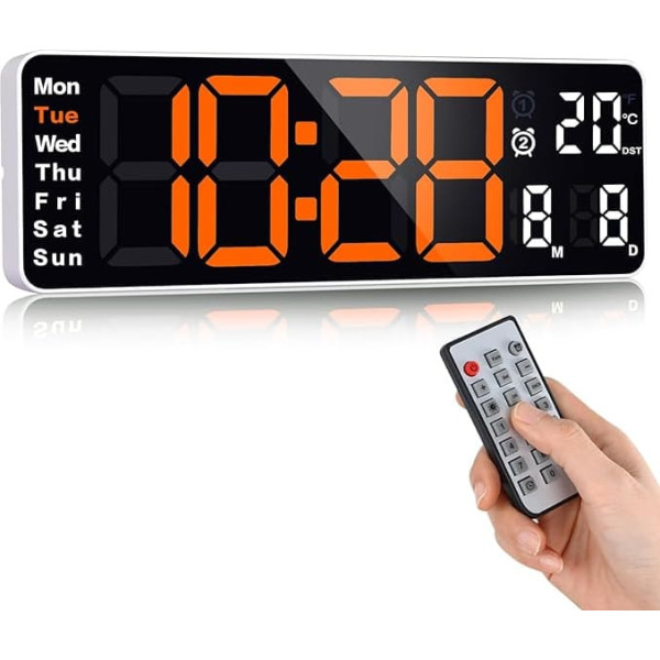 Fuloon Digital Wall Clock, USB Wall Clock with 13 Inch Large Display, LED Digital Clock with Remote Control, Timing and Countdown, Digital Alarm Clock with Date, Week, Temperature