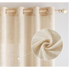 EMEMA Linen Curtains with Eyelets Living Room Modern Linen Curtain Linen Look Children's Room Curtain Kitchen Bedroom Set of 2 140 x 225 cm (W x H) Light Beige