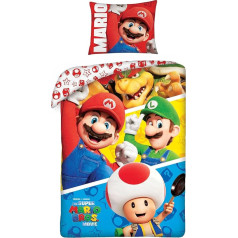 Nintendo Super Mario Bros Movie Gang Single Duvet Cover & Pillowcase Set - Soft & Breathable Duvet Cover with Pillowcase Made of 100% Cotton - Reversible Duvet Cover for Children, Girls & Boys