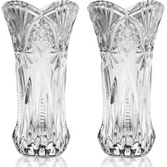 Kurtzy Flower Vases Set Crystal Glass Vase Round (Pack of 2) 24.5 cm High Vase - Modern Decorative Melodia Cylinder Flower Vases Set Vintage for Home as Table Decoration and Office Decoration Tulip