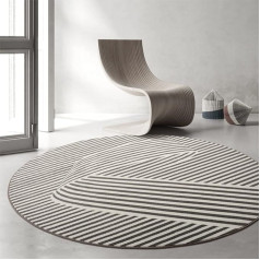 Freyamy Outdoor Rug, Round 120 cm, Large for Living Room, Bedroom, Modern Rugs, White Black Decorative Short Plush Geometry Stripes, Patio Round Rug, Doormat, Pet Rug