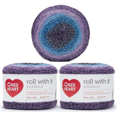 Red Heart 3 x 150g Acrylic Blend Glitter Amethyst Yarn 4 Medium Worsted 500m Knitting Crochet