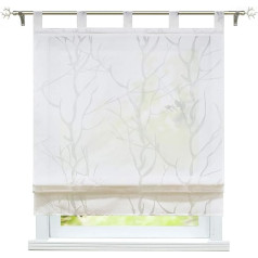 ESLIR Roman Blind with Loops, Burnout Curtains, Kitchen, Transparent Curtains, Modern White #2, W x H 100 x 140 cm, Pack of 1
