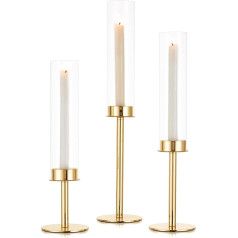 Sziqiqi Candle Holder Gold Metal for Wedding 48/42/36 cm - Candle Holder Decorative Taper Candle Holder with Lantern Glass Candle Holder for Taper Candles for Living Room Decoration Modern