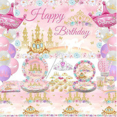 Ywediim Princess Party Supplies Includes Banners, Plates, Tulle, Balloons, Napkins, Tablecloth, Girls Birthday Party Decorations for 20 Guests (Style A)