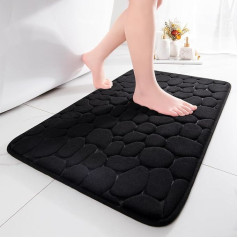 chakme Memory Foam Bath Mats for Bathroom, Super Absorbent Cobblestone Bathroom Mat, Non-Slip Bathroom Rug, Machine Washable, Bath Rugs, Black, 17 x 24 Inch
