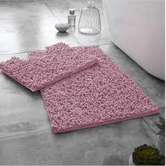 GC GAVENO CAVAILIA Loop Bath Mat Set Washable 100% Microfiber Chenille Blush Pink Bath Mat Quick Dry Pedestal Mat Super Absorbent Non-Slip Shower Mat 2 Pieces