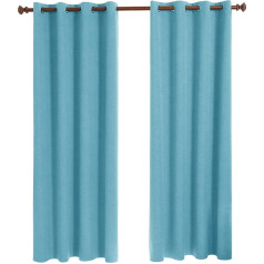 Deconovo Full Blackout Curtains, Linen Look Curtains, 100% Opaque Living Room, Thermal Curtain with Eyelets, Blue, 290 x 140 cm, Set of 2