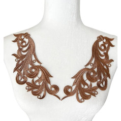 PEPPERLONELY 1 Pair Mirror Lace Flowers Sew On Embroidered Lace Applique Wedding Dress Bridal Headpiece Embellishment DIY Patch Clothing Accessories, 8.5 x 3 Inch, Brown