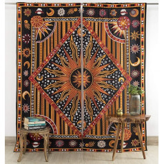 Popular Handicrafts Indian Burning Sun Hippie Mandala Window Curtains Bohemian Style Sun Moon Beautiful Curtains Bedroom Living Room Balcony Valance Panels Gold
