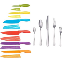 Amazon Basics - Square Edge Stainless Steel 20 Piece Cutlery Set for 4 People & Knife Set Colorful 12 Pieces