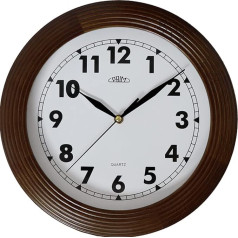 PRIM Dark Wood Wall Clock, 29 cm Analogue Wall Clock Made of Wood, Traditional Wooden Clock with Arabic Numerals (Dark Wood)