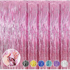 Tinsel Foil Fringe Curtains Shimmer Metallic Streamers Curtain Tinsel Party Decorations for Birthday Wedding Hen Night Holiday Party Pink Pack of 6