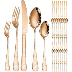 XIAOYU 40-Piece Christmas Cutlery Set for 8, Stainless Steel Cutlery Set, Snowflakes Santa Claus Elk Pattern Design, Tableware for Kitchen Restaurant, Dishwasher Safe, Rose Gold