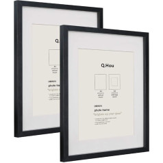 Q.Hou A3 Black Picture Frames Set of 2 with Mat, Mount for A4 Pictures or Certificates, Plexiglass Front for Wall Decoration (005UK-QH-PFA3-BK)