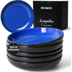 MIAMIO - 900 ml / 22 cm crockery set, salad bowl, pasta plate, cereal bowl, large bowl, soup & porridge, microwave and dishwasher safe - Le Papillon Collection (Blue)