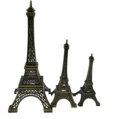 Winterworm Pack of 3 Vintage Eiffel Tower Architecture Bronze 3D Craft Art Statue Model Replica of the Famous Paris Landmark Ornament for Cake Decor Desk Decoration