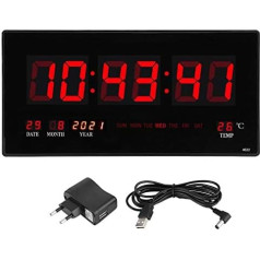 AUNMAS Wall Clock, 47 x 23 x 3 cm, Battery Operated Wall Digital Clock, Electric LED Calendar Wall Clock with Night Darkness for Home, Bedroom, Office (EU Plug 110-220V)