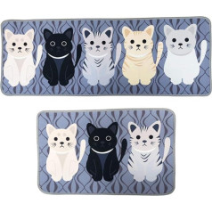 LEEBEI Küche Teppiche Gummibeschichtung Dekorative rutschfeste Fußmatte Läufer Bereich Eingang Matten Sets (Katzen, 15,7 × 23,6 Zoll + 15,7 × 47,2 Zoll)