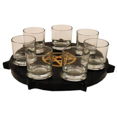 Raum der Stille Pentagram Candle Holder for Seven Tea Lights Made of Black Soapstone (with Seven Glasses)