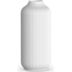 Large Ceramic Vase, Modern Home Decoration, Ribbed Flower Vase for Pampas Grass, Nordic Boho Style for Wedding, Decoration, White, Dining Table, Living (White)