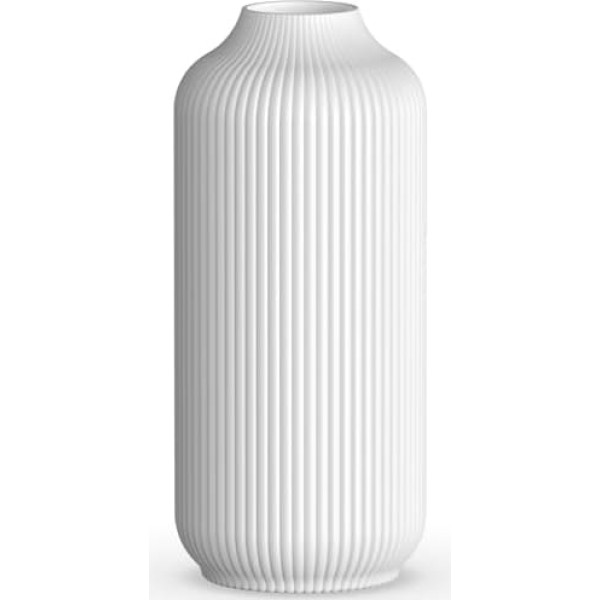 Large Ceramic Vase, Modern Home Decoration, Ribbed Flower Vase for Pampas Grass, Nordic Boho Style for Wedding, Decoration, White, Dining Table, Living (White)
