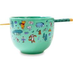 Toynk Disney Winnie the Pooh Allover Icons Ramen Bowl and Chopsticks Set, 20 oz