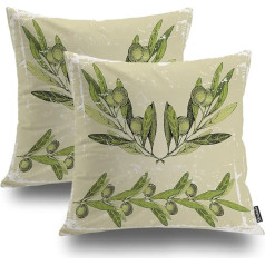 Shrahala Decorative Pillow Covers Leaf Floral Green Vegetables Olive Branches Leaf Branch Fruit Tree Cushion Cover Sofa Bedroom Car Throw Pillow Covers Square Green 02 Pack