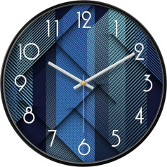 Modern Silent Wall Clock Blue Geometric Analog Battery Operated Non Ticking Metal Clocks for Home Decoration Living Room Bedroom Kitchen Office Large Round Cool Metal Clocks 14 Inch