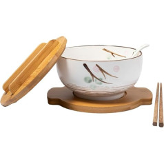 lachineuse - Large Asian Soup & Noodle Bowl White 1000ml - Spoon & Chopsticks