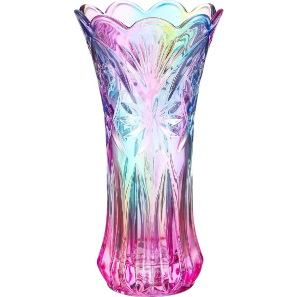 NOLITOY Chic Crystal Glass Rainbow Flower Vase Decorative Planter Table Decoration Home Decor