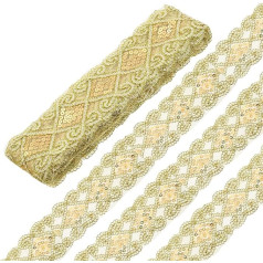 sourcing map 9,1 m Pailletten Perlen Spitzenbesatz 2,36 Zoll Pailletten Spitze Mesh Band Pailletten Band Trim für Handwerk, Verzierungen, DIY Nähen Kostüm Gold