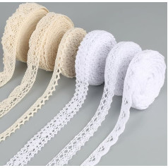 6 Rolls Lace Ribbon White Beige Vintage Decorative Gift Ribbon Ribbon Wedding Cotton Decorative Ribbon Lace Fabric Lace Trim for Sewing DIY Crafts Wedding Gift Box Christmas Decoration