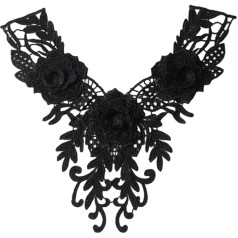 Lace Collar White Hollowed Flower Lace Fabric Collar Clothing Trim Embroidered Applique Cutout for DIY Wedding Dress Women Costume Sewing Accessories Black